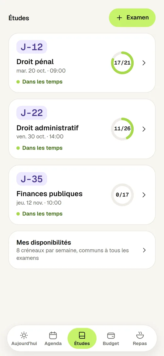 Onglet Études de Student Reset