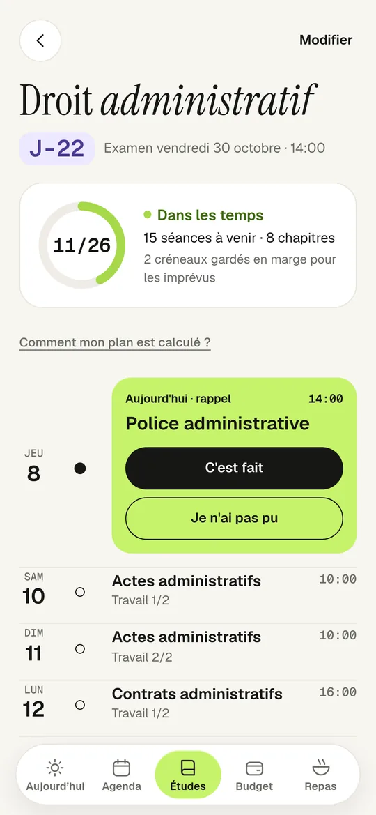 Plan de révision de Droit administratif dans Student Reset